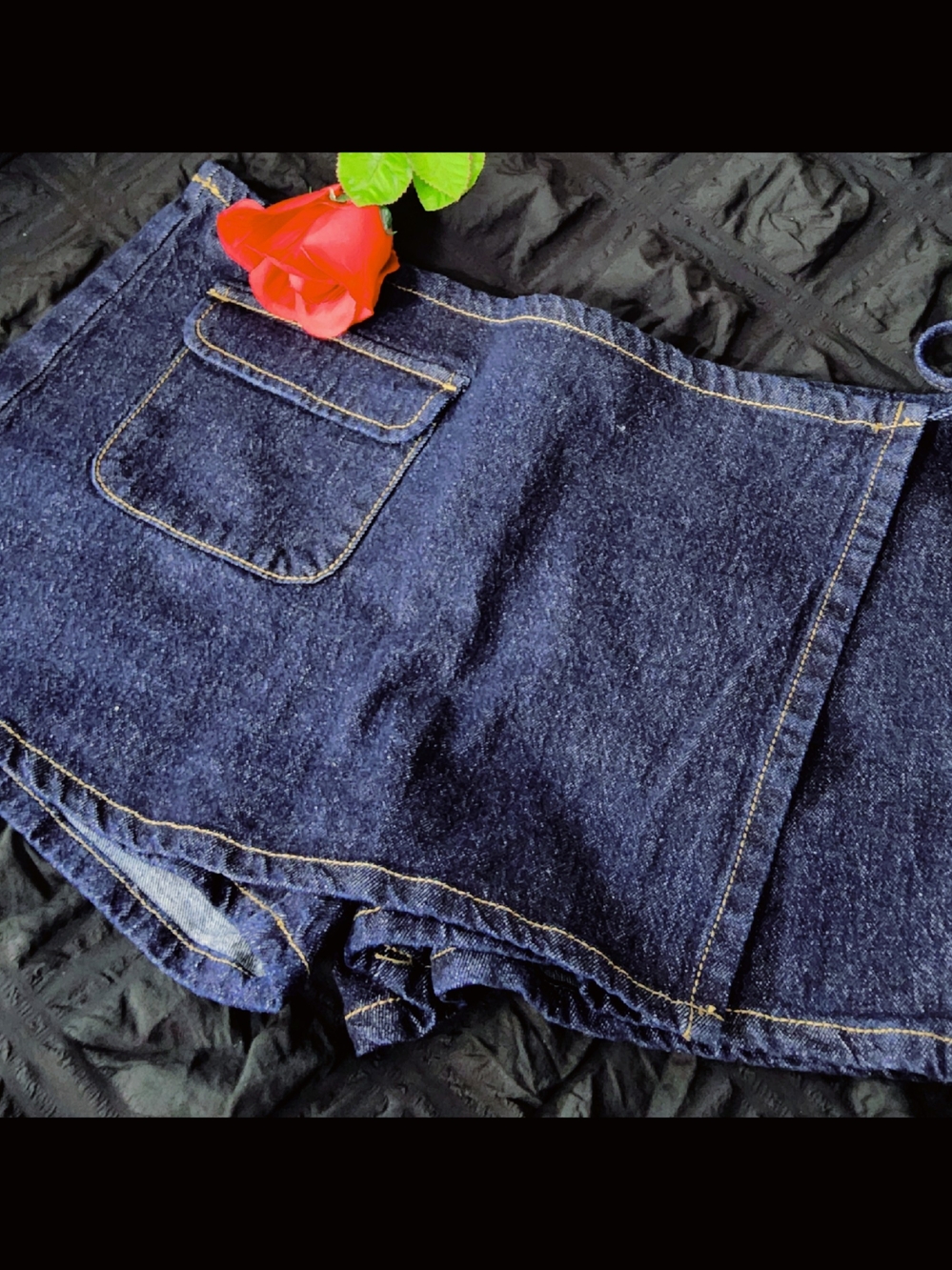 No Boundaries Dark Blue Denim Wrap Shorts with Patch Pocket